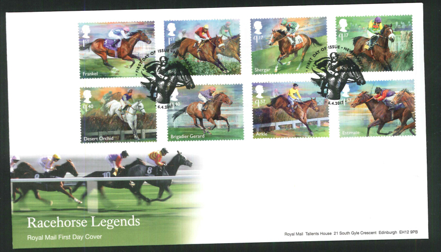 2017 - First Day Cover "Racehorse Legends" - FDI Newmarket Pictorial Postmark